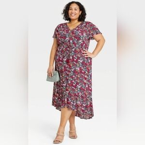 KNOX ROSE Floral Flutter Sleeve Midi Dress